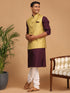 Vastramay Men's Yellow Jacquard Nehru Jacket with Kurta Pyjama Set